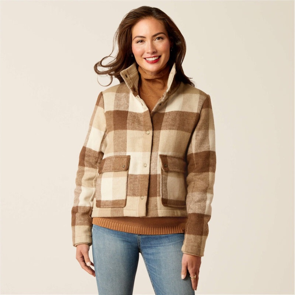 Check Plaid Brown and Cream Utility Jacket